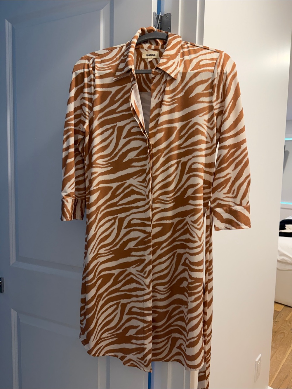 L'AGENCE Brown and White Zebra Print Mini Dress